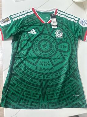 adidas Women's Green Mexico Aztec Graphic Soccer Jersey with Red Trim